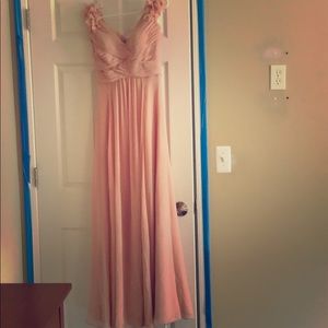 Blush pink V-neck bridesmaid dress